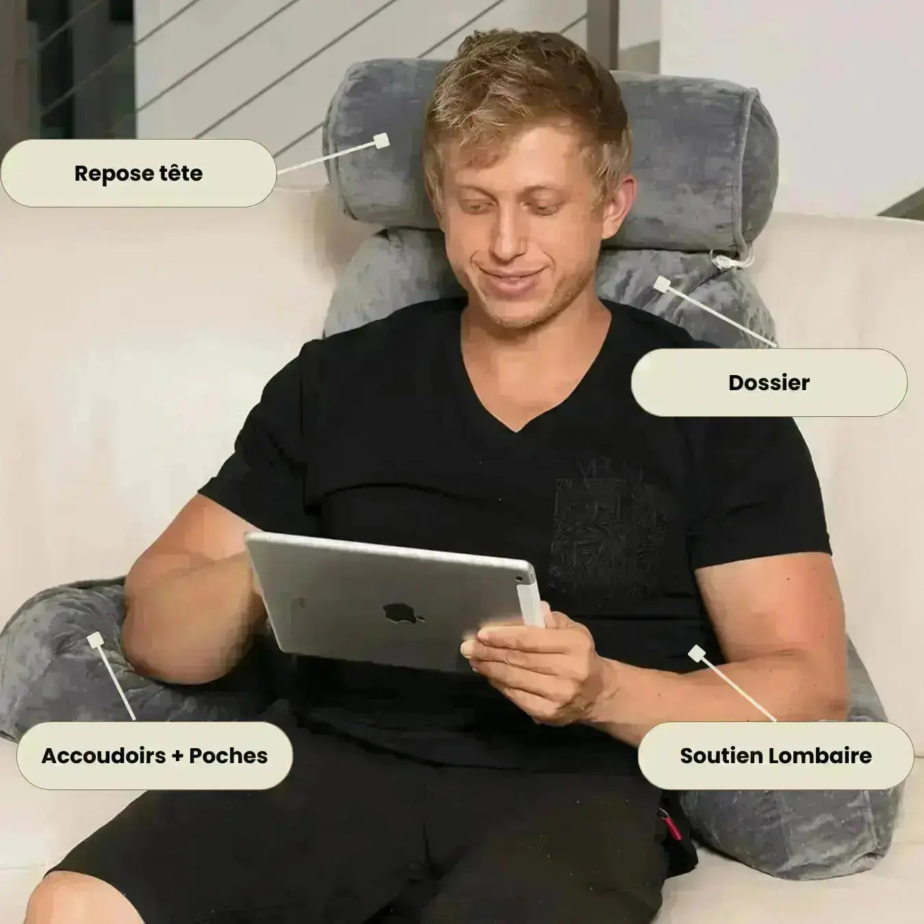 coussin lecture homme détails